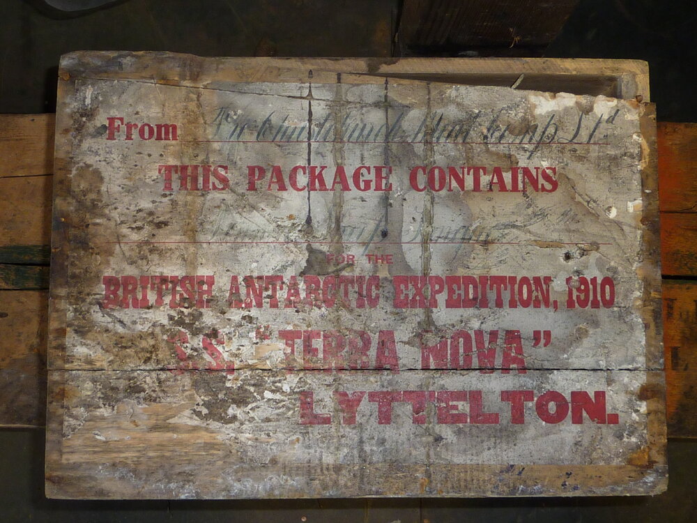 2010-11 End of a packing case inside Scott's 'Terra Nova' hut, Cape Evans