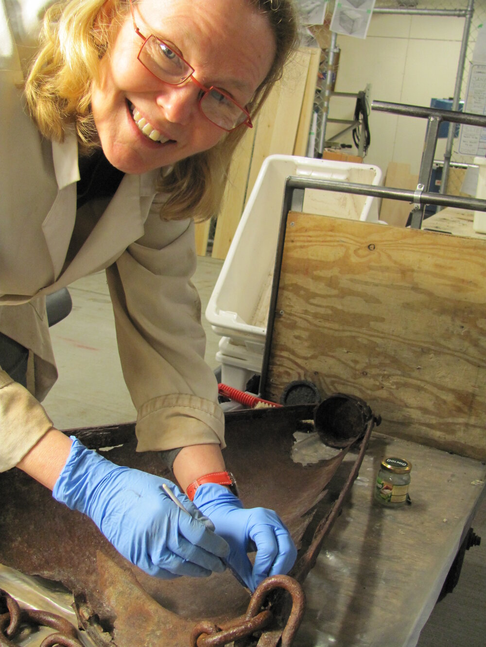 AHT Conservator Julie Unruh coating dredge