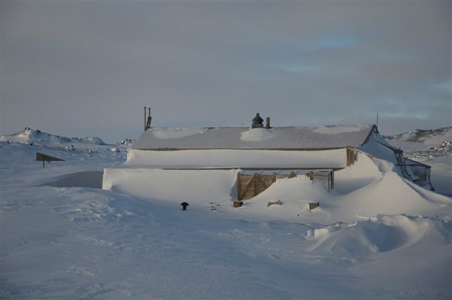 Snow build-up, north elevation of Scott's 'Terra Nova' hut