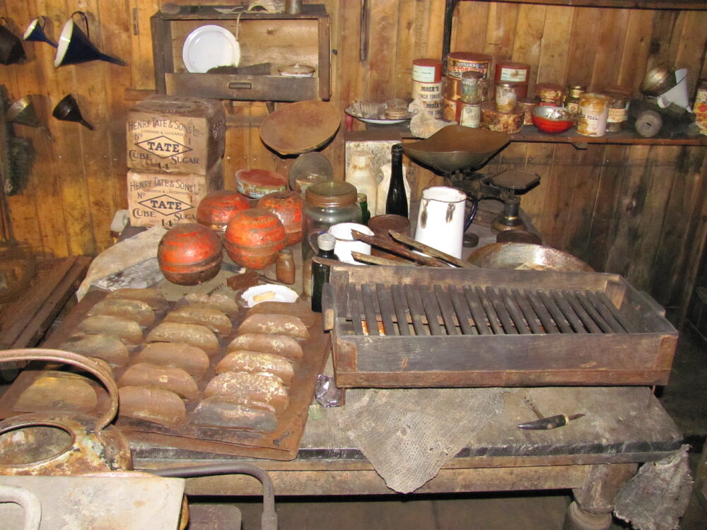 2010-11 Cooking artefacts on a table in the Galley inside Scott's 'Terra Nova' hut (001)