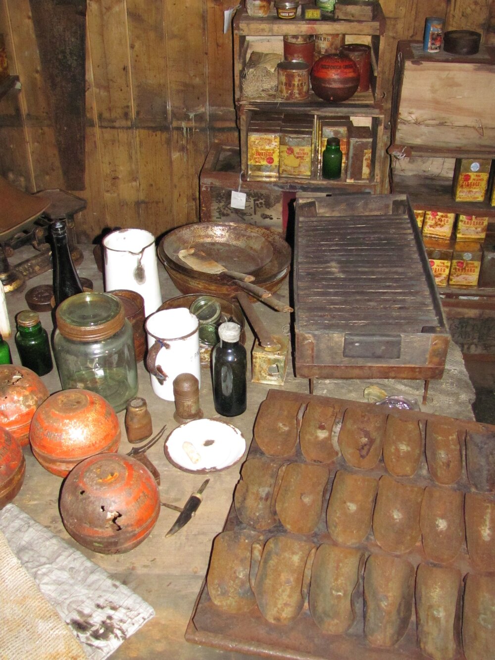 2010-11 Cooking artefacts on a table in the Galley inside Scott's 'Terra Nova' hut (007)