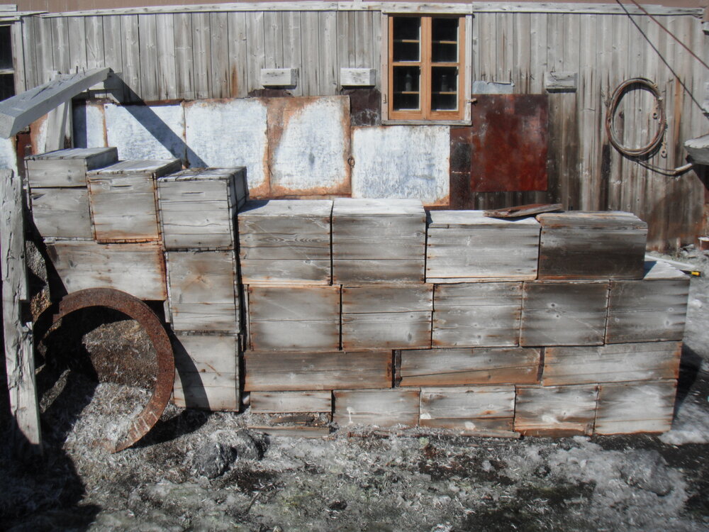 2010-11 Boxes stacked around the Garage area, Cape Royds (002)