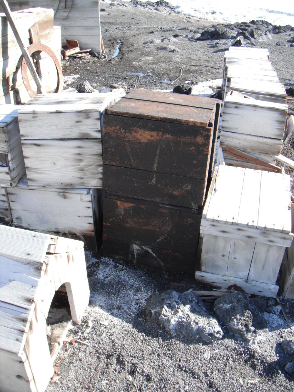 2010-11 Boxes stacked around the Garage area, Cape Royds (002)