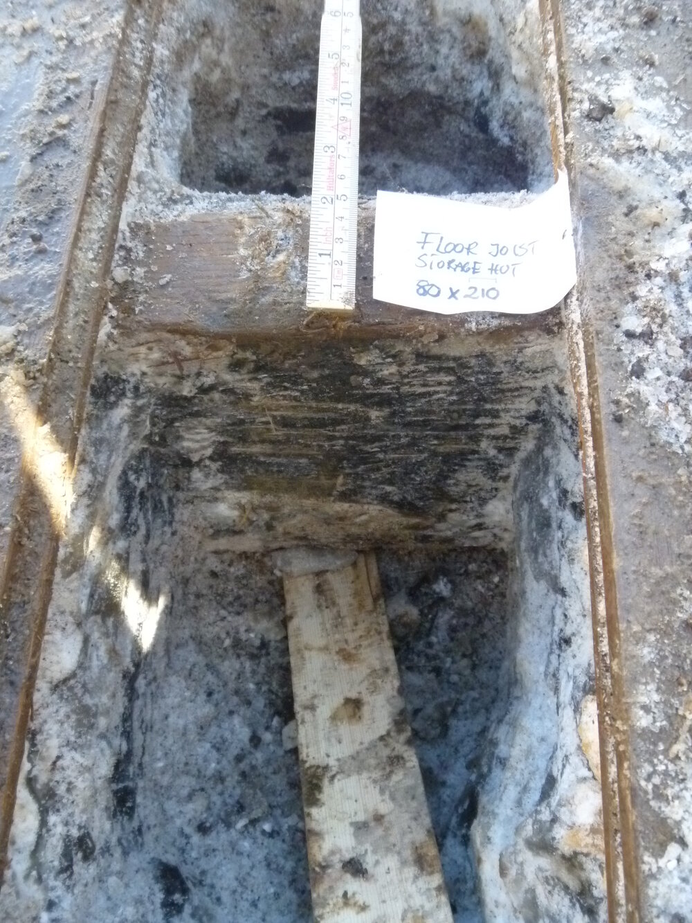 2015-16 Detail of floor joist, Stores hut
