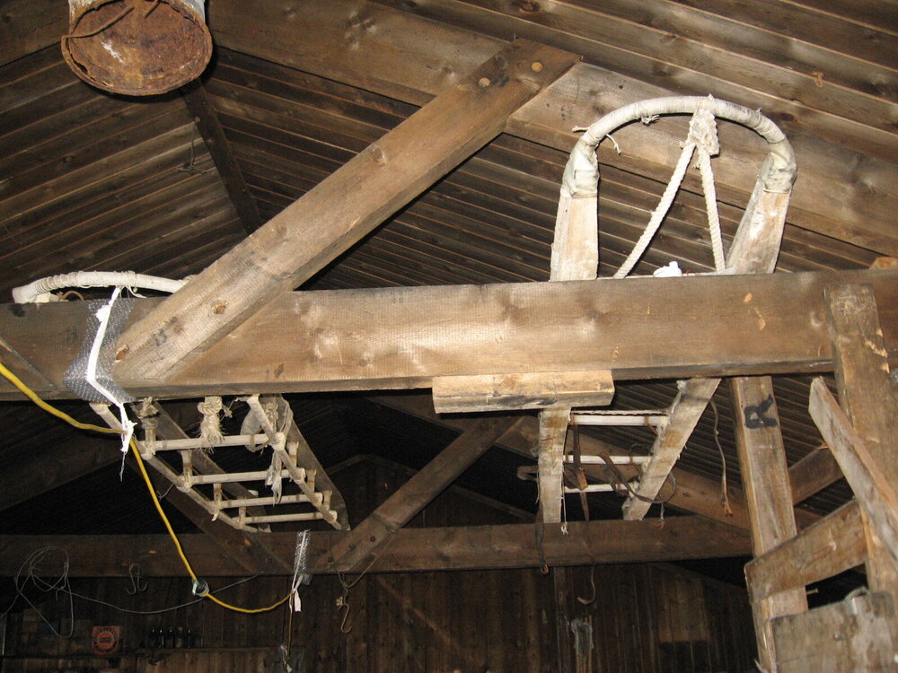 2010-11 Sledges in the rafters inside Scott's 'Terra Nova' hut, Cape Evans