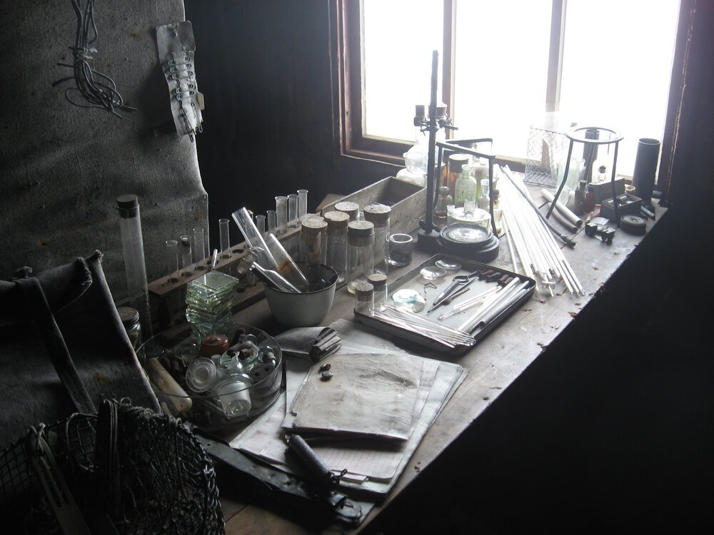 2010-11 Biology bench inside Scott's 'Terra Nova' hut, Cape Evans
