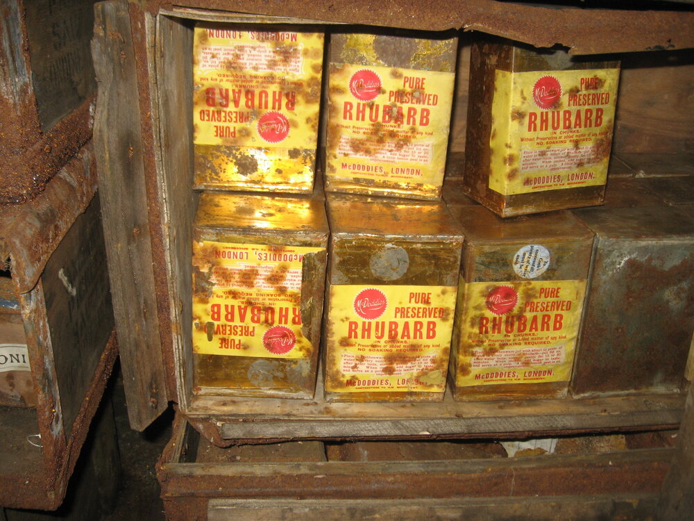 2010-11 Tins of preserved rhubarb inside Scott's 'Terra Nova' hut, Cape Evans