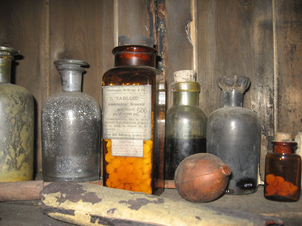 2010-11 Bottle of Ammonium Bromide pills inside Scott's Terra Nova' hut