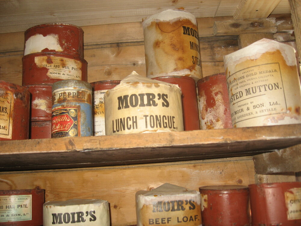 2010-11 Moir's lunch tongue can inside Shackleton's 'Nimrod' hut