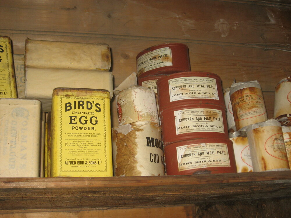 2010-11 Tinned provisions on a shelf inside Shackleton's 'Nimrod' hut, Cape Royds (003)