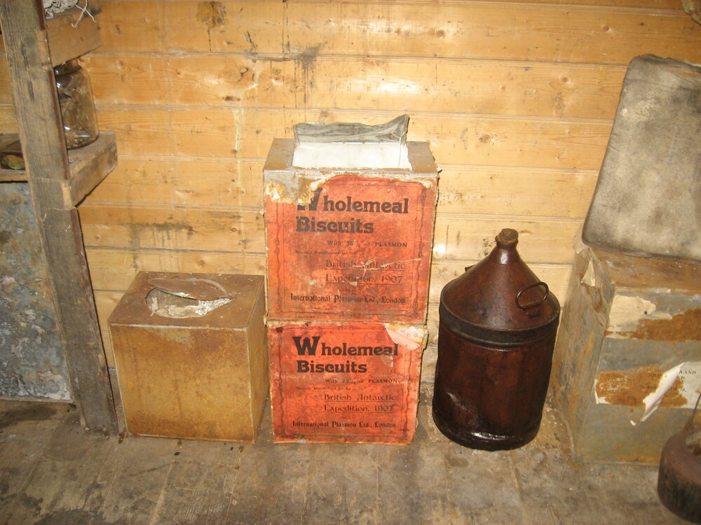 2010-11 Wholemeal biscuits boxes inside Shackleton's 'Nimrod' hut
