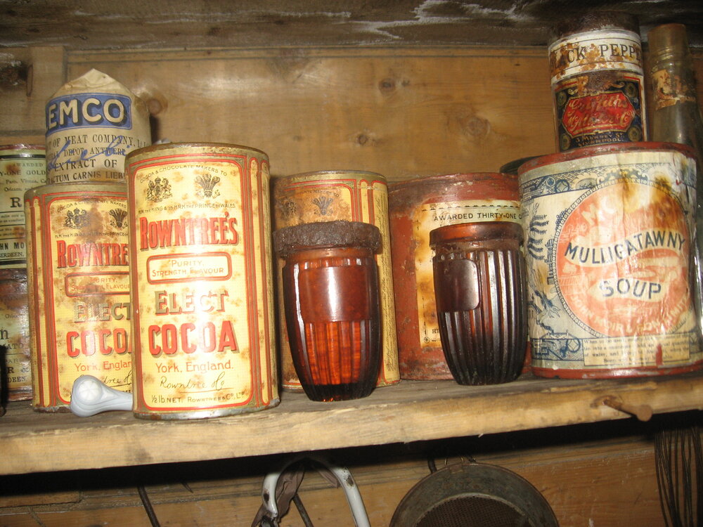 2010-11 Rowntree's cocoa tins inside Shackleton's 'Nimrod' hut