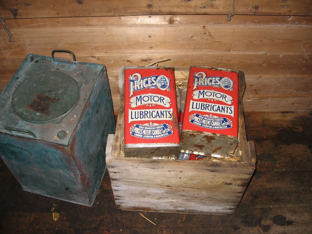 2010-11 Price's motor oil tins inside Shackleton's 'Nimrod' hut, Cape Royds