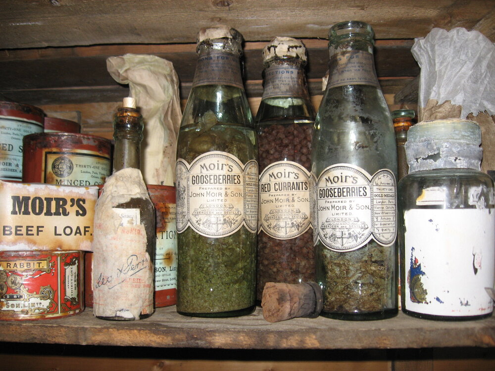 2010-11 Moir's Gooseberries bottles inside Shackleton's 'Nimrod' hut