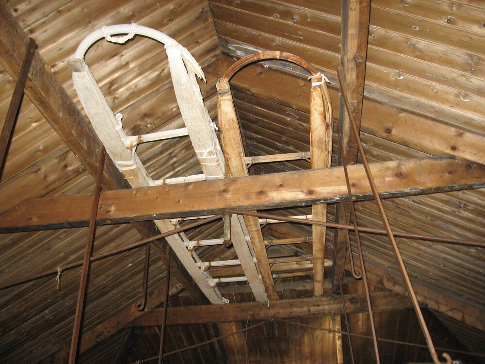 2010-11 Sledges in the rafters inside Shackleton's 'Nimrod' hut, Cape Royds