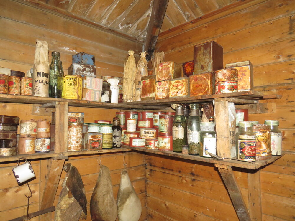 2021 Shackleton's 'Nimrod' hut interior, Main Room, Roberts' pantry food items (003)