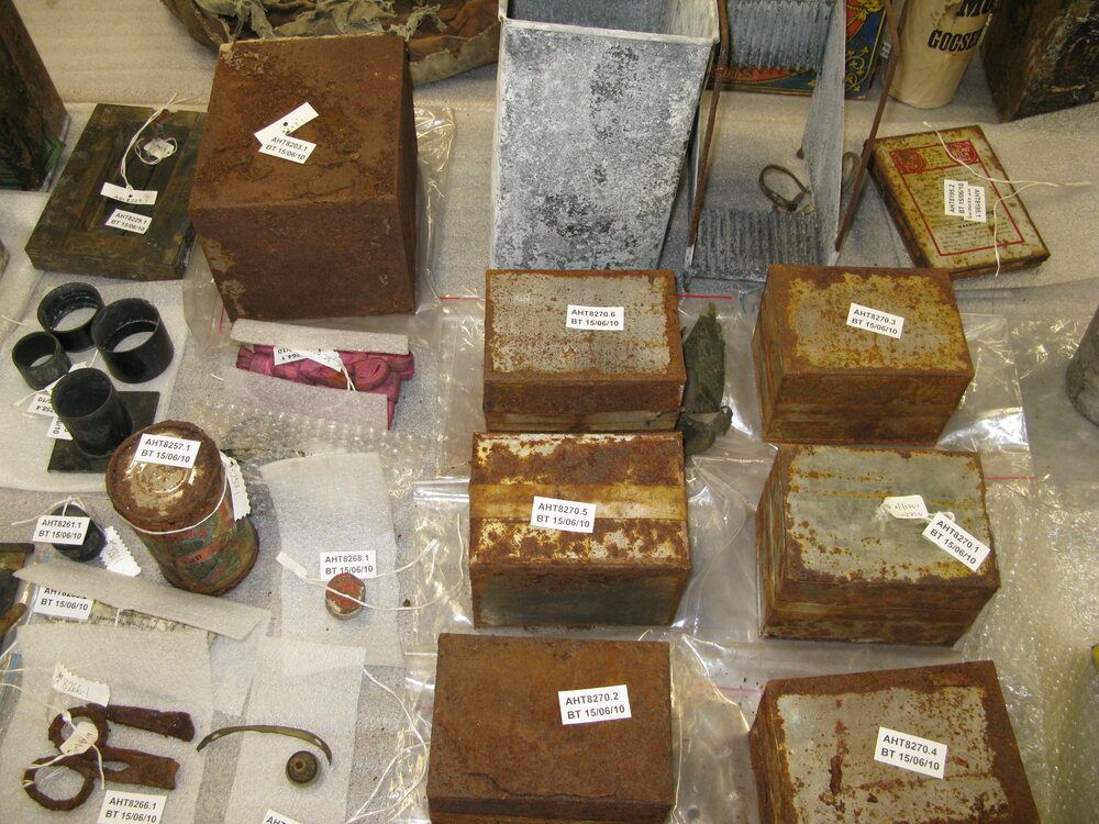 Artefacts on table in Conservation lab 