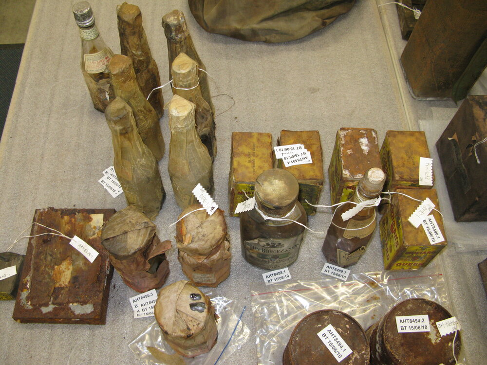 Artefacts on table in Conservation lab (004)