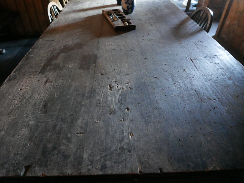 2018-19 Wardroom table inside Scott's 'Terra Nova' hut, Cape Evans