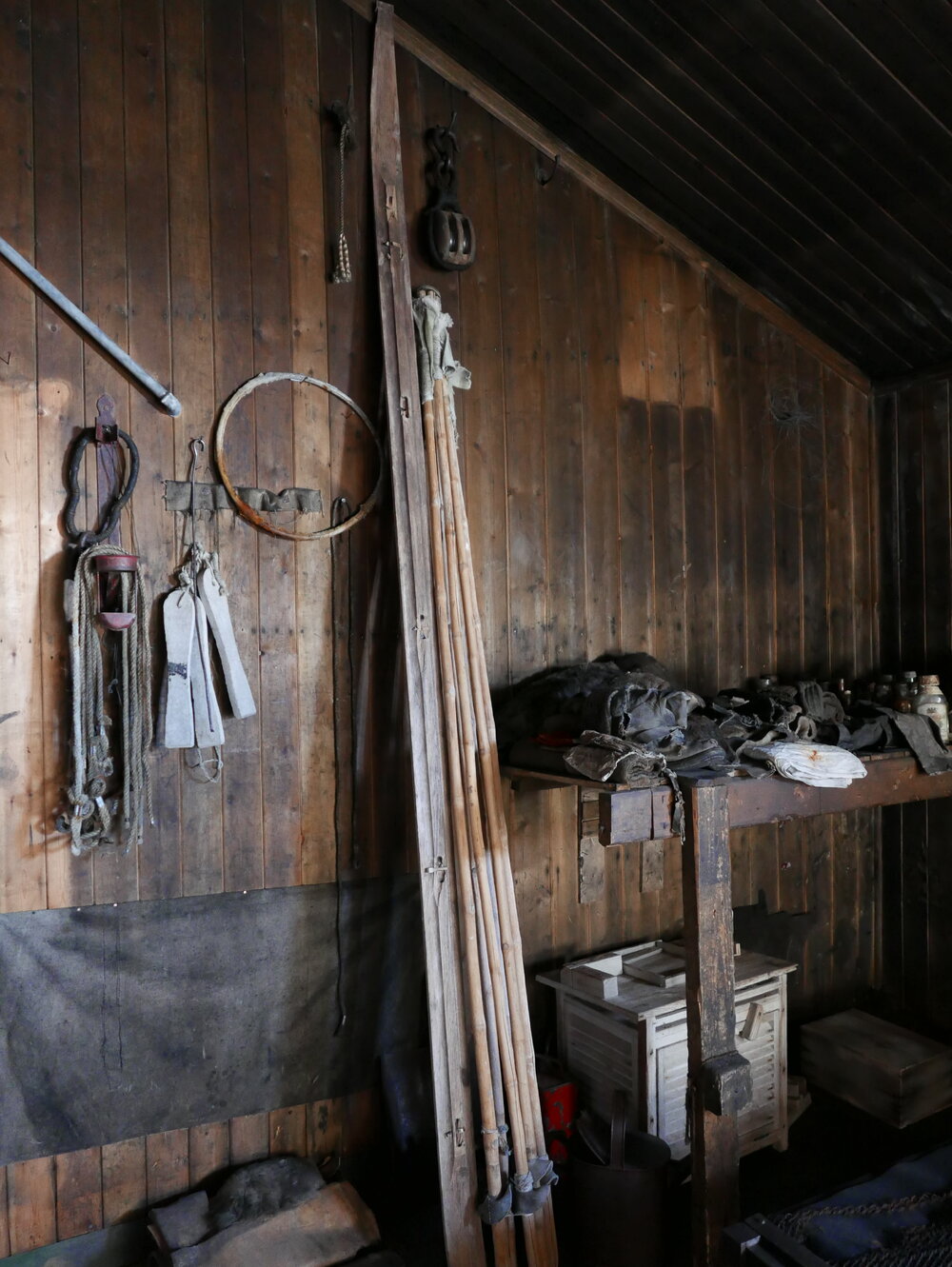 2018-19 Bamboo tent poles inside Scott's 'Terra Nova' hut, Cape Evans