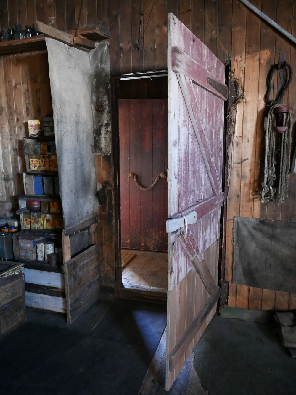 2018-19 Cold Porch door inside Scott's 'Terra Nova' hut, Cape Evans
