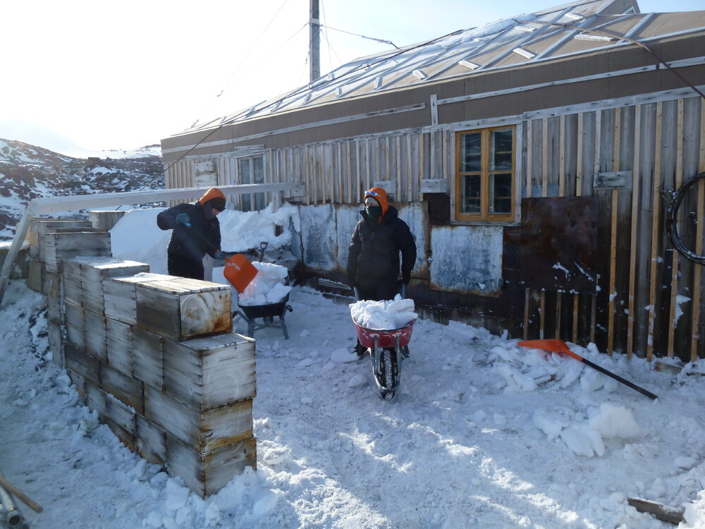Snow removal at Shackleton's 'Nimrod' hut