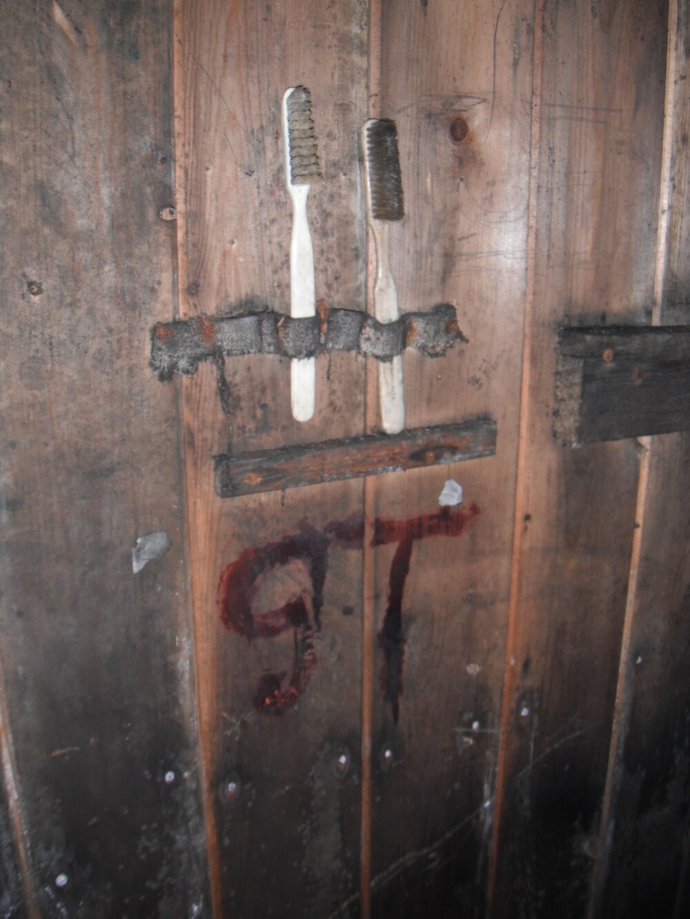 Toothbrushes on wall, Scott's 'Terra Nova' hut 