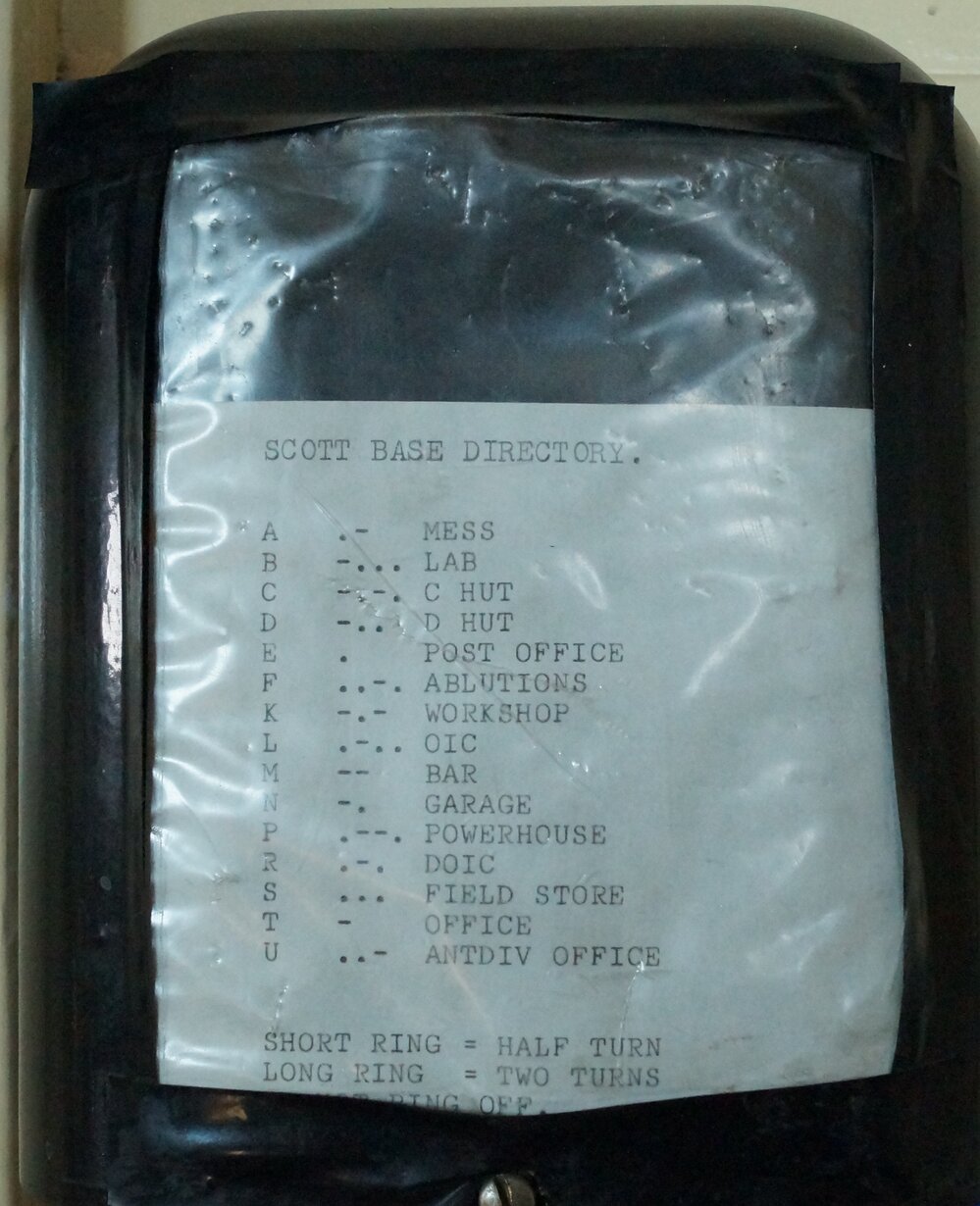 2013-14 Wall telephone directory inside Hillary's TAE/IGY hut, Pram Point
