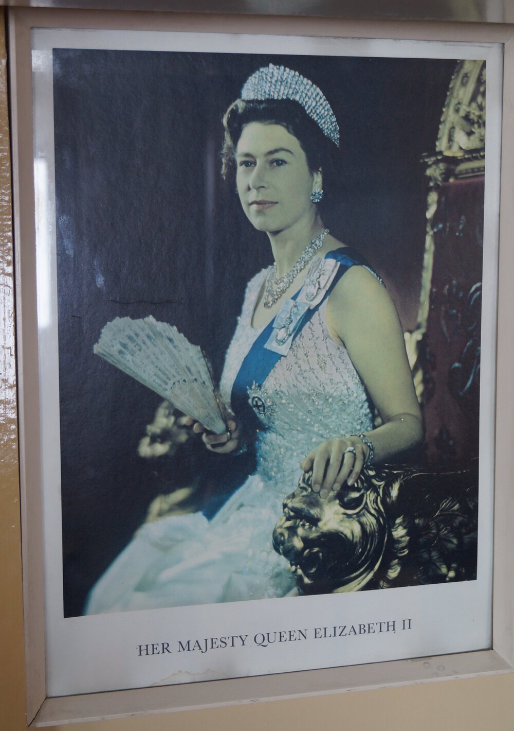2013-14 Queen Elizabeth photograph inside Hillary's TAE/IGY hut, Pram Point