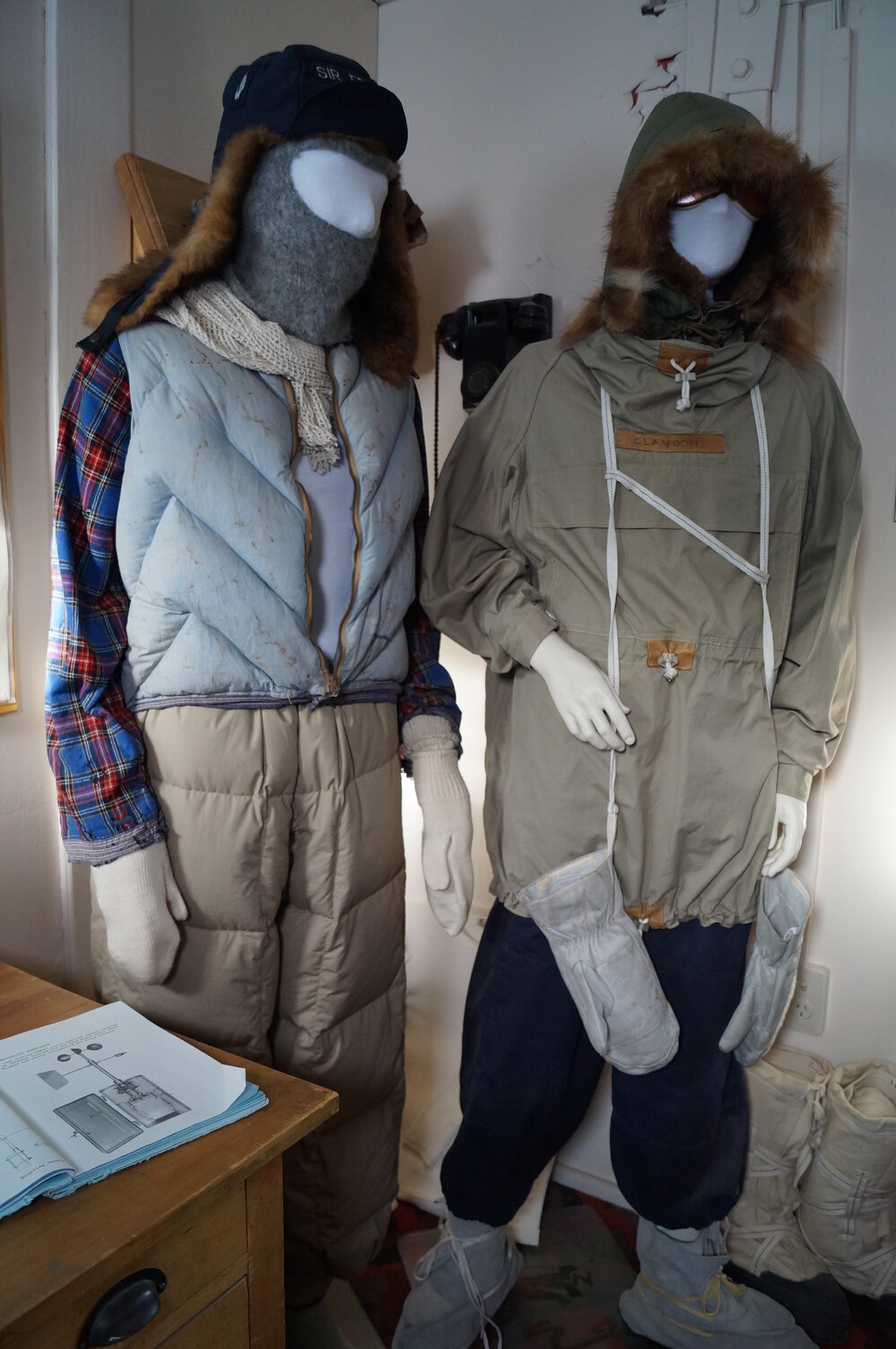 2013-14 TAE clothing inside Hillary's TAE/IGY hut, Pram Point