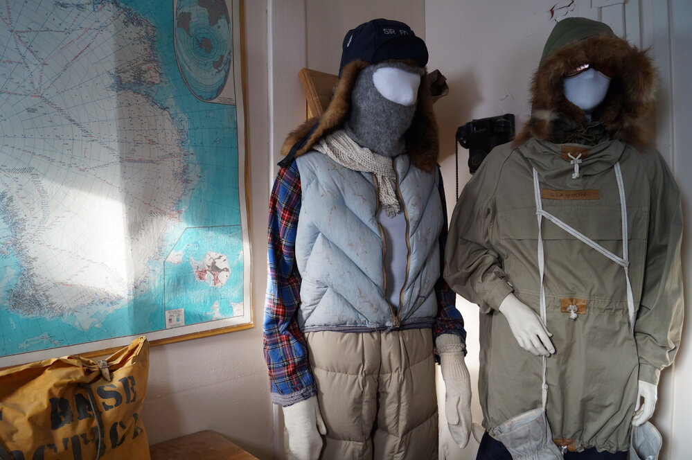 2013-14 TAE clothing inside Hillary's TAE/IGY hut, Pram Point