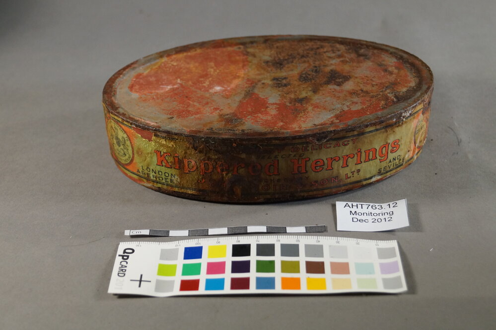 2012-13 Shackleton's 'Nimrod' hut artefact monitoring - Herrings Tins   