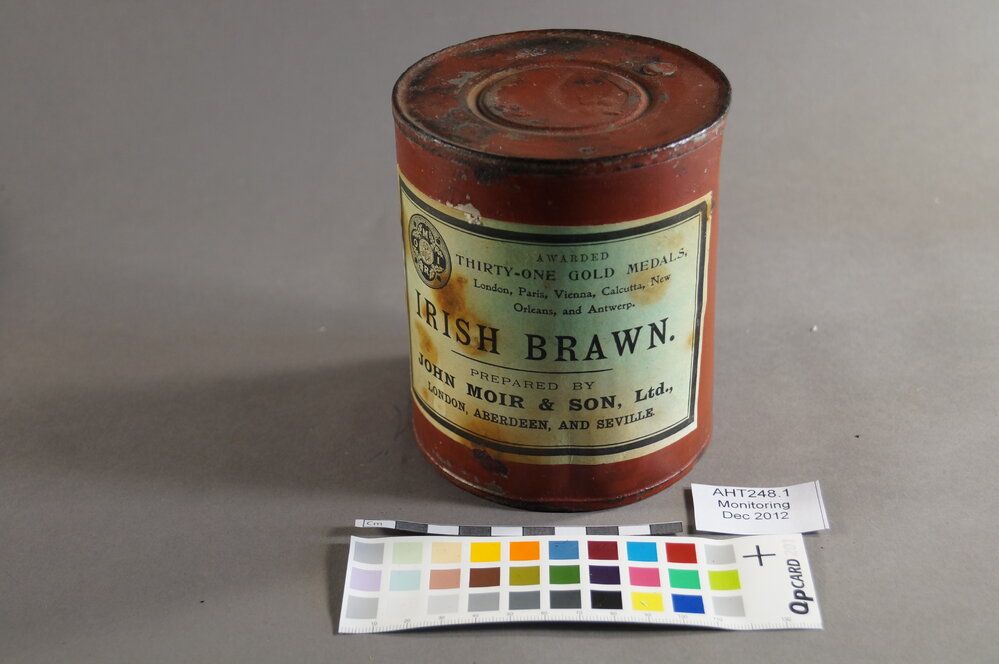 2012-13 Shackleton's 'Nimrod' hut artefact monitoring - Irish Brawn tin