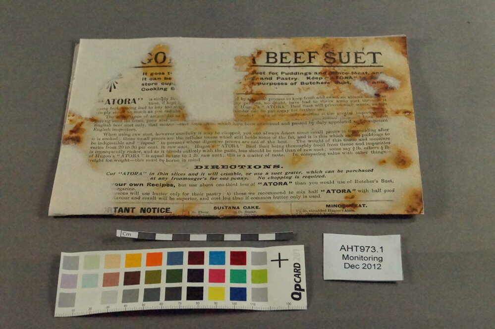 2012-13 Shackleton's 'Nimrod' hut artefact monitoring - recipe page