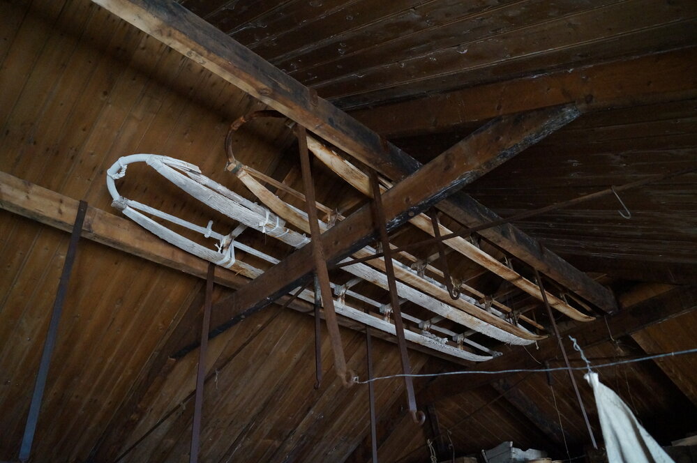 Sledges stored in rafters, Shackleton's 'Nimrod' hut