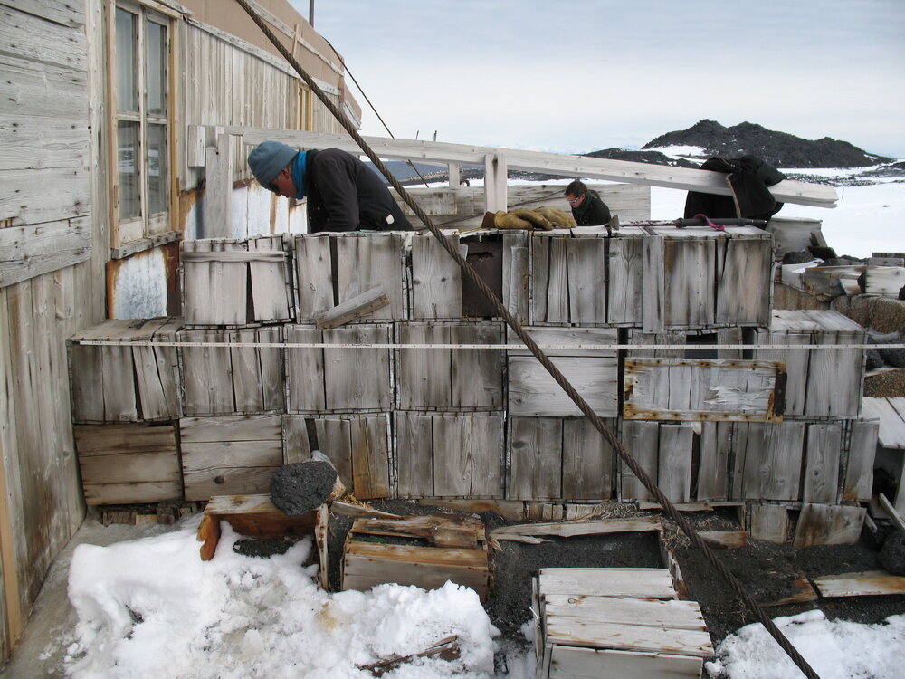 Heritage Carpenters Ted Bugg and Bryce Lewis, Shackleton's 'Nimrod' Hut