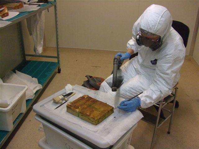 AHT Conservator Therese Charbonneau working on Aurora Australis paper (001)