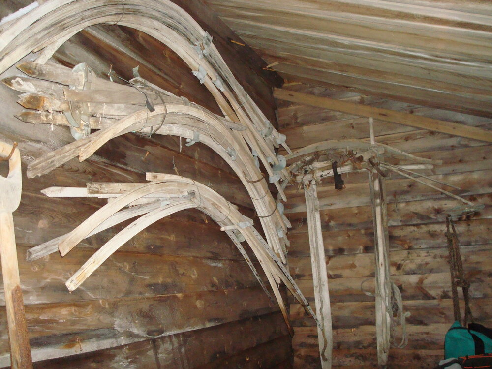 Tent poles attached to wall of Annex, Scott's 'Terra Nova' Hut