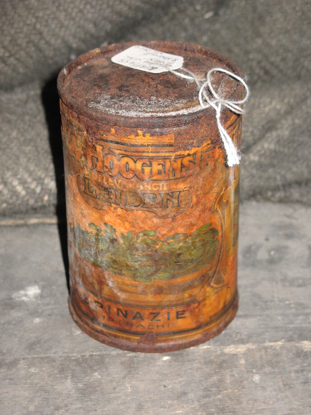 Corroded tin of spinach with coating applied, Scott's 'Discovery' Hut
