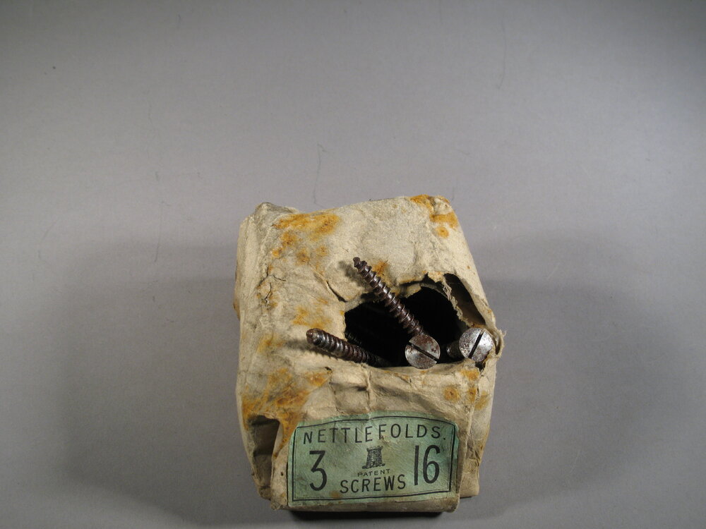 Conserved packet of wood screws from Cape Royds