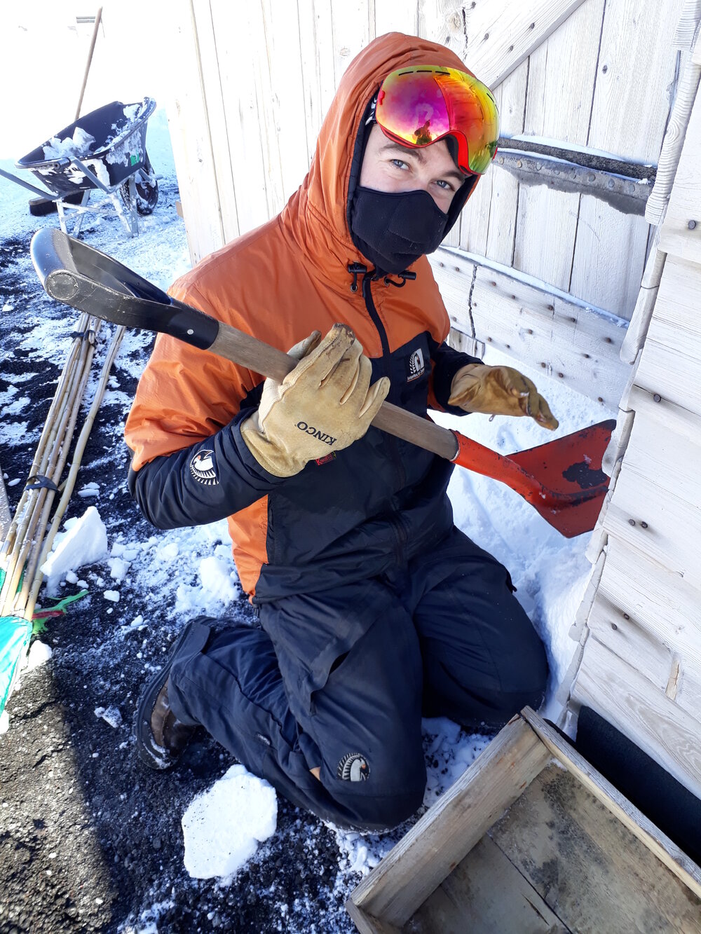 2017-18 Scott's 'Terra Nova' hut, conservators at work, Antarctic Youth Ambassador Chris Ansin