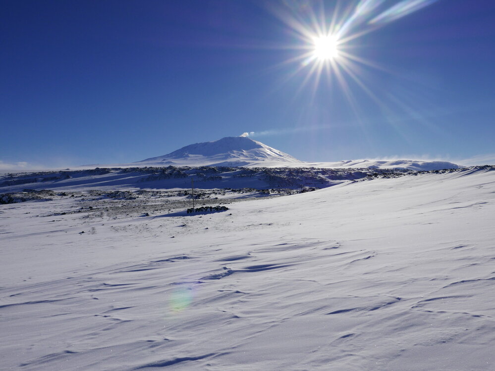 2017-18 Cape Evans, Stone hut and Mount Erebus