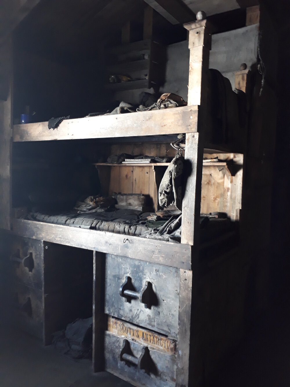 2017-18 Scott's 'Terra Nova' hut, interior, bunks of Nelson and Day