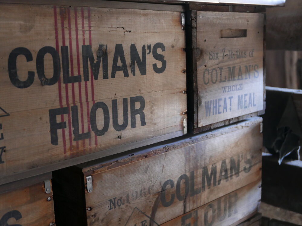 2017-18 Scott's 'Terra Nova' hut, interior, Colman's stores boxes