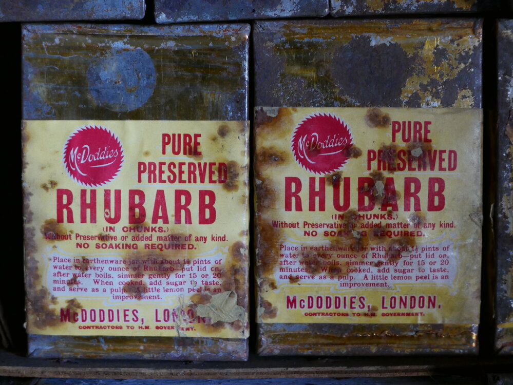 2017-18 Scott's 'Terra Nova' hut, interior, McDoddies rhubarb tins