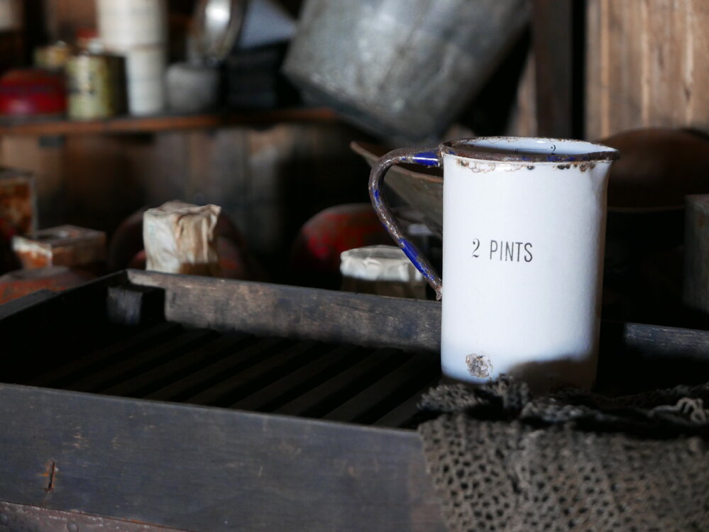 2017-18 Scott's 'Terra Nova' hut, interior, '2 Pints' jug