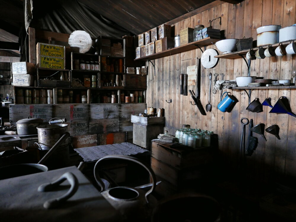 2017-18 Scott's 'Terra Nova' hut, interior, Galley area