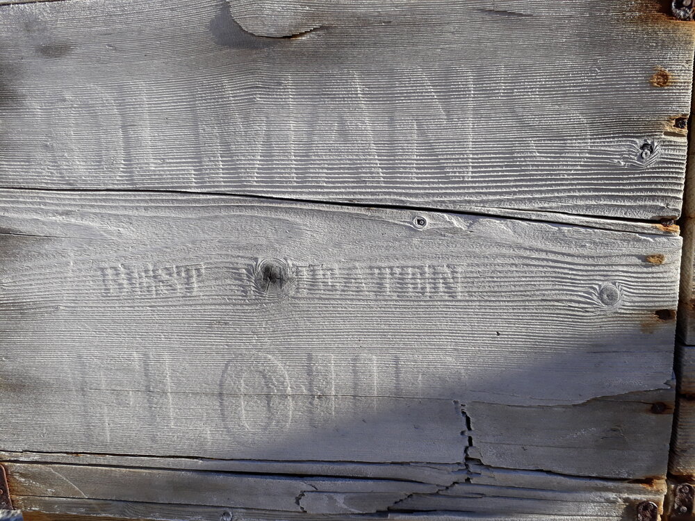 2017-18 Shackleton's 'Nimrod' hut, exterior, Colman's flour box detail