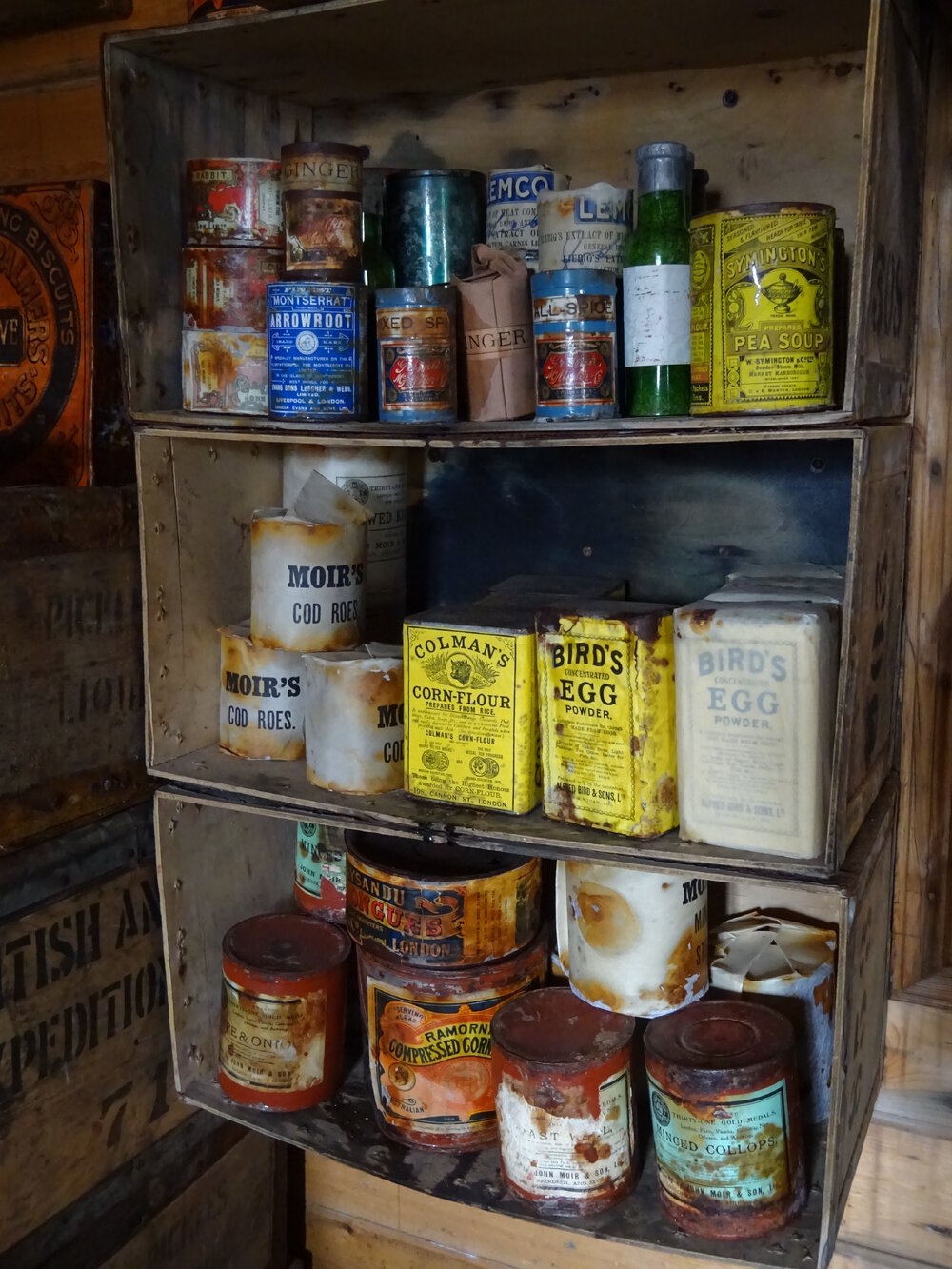 2017-18 Shackleton's 'Nimrod' hut, interior, pantry artefacts