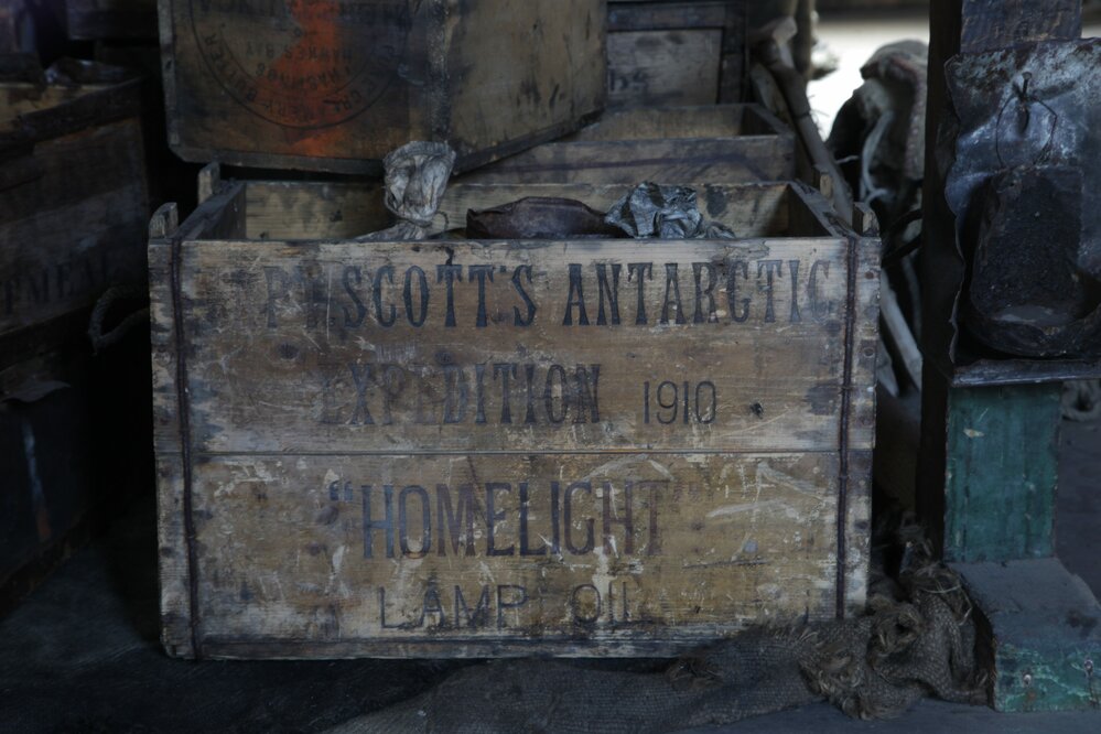 2017-18 Scott's 'Discovery' hut, interior, Homelight lamp oil box